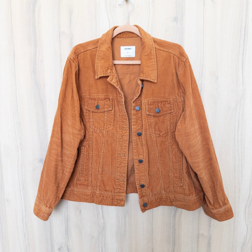 Old Navy Womens Corduroy Jacket Size XXL Burnt Orange Trucker Western Boho 90s